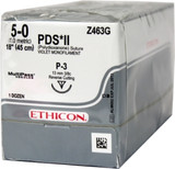 J & J PDS II Absorbable Suture with Needle, Size 5 - 0, 18'' Suture, 1-Needle, Violet, Needle Length 13 mm, 3/8 Circle, Precision Reverse Cutting Needle, Box of 12