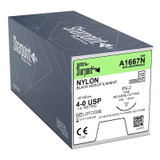 Nonabsorbable Suture with Needle Surgical Specialties Nylon DSM18 3/8 Circle Precision Reverse Cutting Needle Size 4 - 0 Monofilament A1667N Box of 1