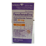 Dr. Reddy's Laboratories Allergy Relief Fexofenadine HCl 60 mg Strength, 100 Tablets per Bottle, Bottle of 1