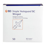 Insyte Autoguard BC Peripheral IV Catheter 22 Gauge 1 Inch BD Vialon Winged Hub Blood Control Push Button Safety, 382623, Box of 50
