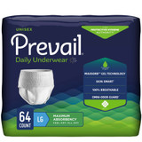 Prevail Daily Underwear Maximum Absorbent Underwear Pull On with Tear Away Seams Adult Large Unisex Disposable Heavy Absorbency, PVS-513, Case of 64