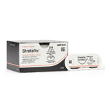J & J Stratafix Spiral Monocryl Plus Absorbable Suture with Needle, Size 3 - 0, 12'' Suture, Double-Armed, Undyed – Needle Length 24 mm, 3/8 Circle, Reverse Cutting Needle – Box of 12