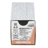 Monocryl Absorbable Suture with Needle Poliglecaprone PS-2 3/8 Circle Precision Reverse Cutting Needle Size 4-0 Monofilament, Y496G, Box of 12