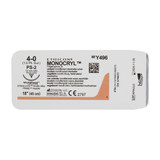 Monocryl Absorbable Suture with Needle Poliglecaprone PS-2 3/8 Circle Precision Reverse Cutting Needle Size 4-0 Monofilament, Y496G, Box of 12