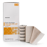 McKesson Elastic Bandage 4 Inch X 5 Yard Double Hook and Loop Closure Tan NonSterile Standard Compression, 16-2033-4, Box of 10
