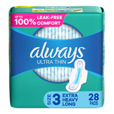 Always Ultra Thin Feminine Pad With Wings Super Absorbency, 03700089907, Pack of 28