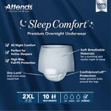 Attends Sleep Comfort Premium Overnight Absorbent Underwear Pull On with Tear Away Seams Adult 2X-Large Unisex Disposable Heavy Absorbency, SCPO50, Bag of 10