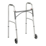 McKesson Dual Release Folding Walker with Wheels Adjustable Height Steel Frame 350 lbs. Weight Capacity 32 to 39 Inch Height, 146-10244-4, Pack of 1