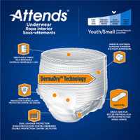 Unisex Adult Absorbent Underwear Attends® Advanced Pull On with Tear Away Seams Small Disposable Heavy Absorbency APP0710 Bag of 20 APP0710 Attends® Advanced 546743_BG