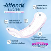 Bladder Control Pad Attends® Discreet Maximum 13 Inch Length Heavy Absorbency Polymer Core One Size ADPMAX Bag of 20 ADPMAX Attends® Discreet Maximum 1039117_BG