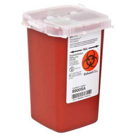 Phlebotomy Sharps Container SharpSafety 1-Piece 6.25 H X 4.5 W X 4.25 D Inch 1 Quart Red Base / Transparent Lid Vertical Entry Lid 8900SA Case/100 8900SA KENDALL HEALTHCARE PROD INC. 149371_CS