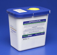 Pharmaceutical Waste Container PharmaSafety Nestable 10H X 10.5W X 7.25D Inch 2 Gallon White Base / Blue Lid Vertical Entry Hinged Lid 8820 Case/20 8820 KENDALL HEALTHCARE PROD INC. 419028_CS