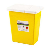 Chemotherapy Sharps Container SharpSafety 1-Piece 17.5H X 15.5W X 11D Inch 8 Gallon Yellow Base Hinged Lid 8985 Case/10 8985 KENDALL HEALTHCARE PROD INC. 178538_CS