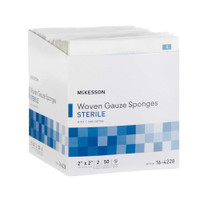 Gauze Sponge McKesson Cotton Gauze 8-Ply 2 X 2 Inch Square Sterile 16-4228 Box/100 16-4228 MCK BRAND 635942_BX
