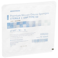 USP Type VII Gauze Sponge McKesson Cotton Gauze 12-Ply 4 X 4 Inch Square Sterile 16-42441 Pack/10 16-42441 MCK BRAND 446028_TR