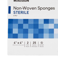 Non-Woven Sponge McKesson Polyester / Rayon 6-Ply 4 X 4 Inch Square Sterile 16-4246 Box/50 16-4246 MCK BRAND 466523_BX