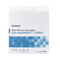 Nonwoven Sponge McKesson 4 X 4 Inch 2 per Pack Sterile 4-Ply Square 16-42444 Box/25