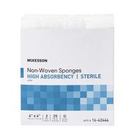 Nonwoven Sponge McKesson 4 x 4 Inch 2 per Pack Sterile 4-Ply Square 16-42444 Case of 600 16-42444 McKesson 482411_CS