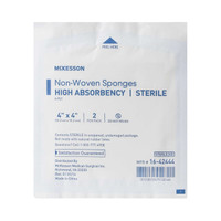 Nonwoven Sponge McKesson 4 x 4 Inch 2 per Pack Sterile 4-Ply Square 16-42444 Case of 600 16-42444 McKesson 482411_CS