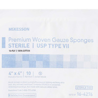 USP Type VII Gauze Sponge McKesson Cotton Gauze 16-Ply 4 X 4 Inch Square Sterile 16-4276 Case/720 16-4276 MCK BRAND 474706_CS