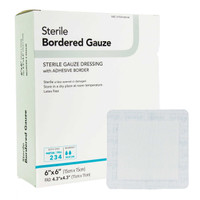 Adhesive Dressing DermaRite® Bordered Gauze 6 x 6 Inch Square Sterile 00263E Box of 25 00263E DermaRite® Bordered Gauze 883073_BX