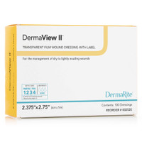 Transparent Film Dressing DermaView II™ 2-3/7 x 2-3/4 Inch Frame Style Delivery Rectangle Sterile 00252E Box of 100 00252E DermaView II™ 714363_BX