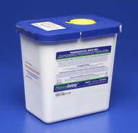Pharmaceutical Waste Container PharmaSafety Nestable 10H X 10.5W X 7.25D Inch 2 Gallon White Base / Blue Lid Vertical Entry Hinged Lid 8820 Each/1 8820 KENDALL HEALTHCARE PROD INC. 419028_EA