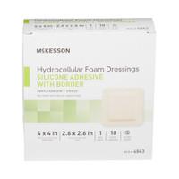 Silicone Foam Dressing McKesson 4 X 4 Inch Square Adhesive with Border Sterile 4843 Box/10 4843 MCK BRAND 886432_BX