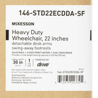 Wheelchair McKesson Dual Axle Padded Removable Composite Black 22 Inch 450 lbs. 146-STD22ECDDA-SF Each/1 MCK BRAND 1065280_EA