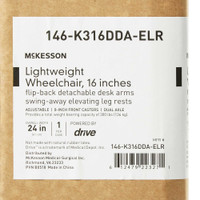 Lightweight Wheelchair McKesson Dual Axle Flip Back Padded Removable Mag Black 16 Inch 300 lbs. 146-K316DDA-ELR Each/1 MCK BRAND 1065283_EA