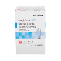 Exam Glove McKesson Confiderm STR Sterile Pair Blue Powder Free Nitrile Ambidextrous Textured Fingertips Not Chemo Approved Small 14-6NSTR2 Case/200 MCK BRAND 1065405_CS