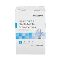 Exam Glove McKesson Confiderm STR Sterile Pair Blue Powder Free Nitrile Ambidextrous Textured Fingertips Not Chemo Approved Large 14-6NSTR6 Pair/1 MCK BRAND 1065407_PR