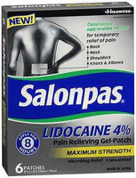 Pain Relief Salonpas 4% Strength Patch 6 per Box 3572567 Box/6 US PHARMACEUTICAL DIVISION/MCK 1052670_BX