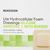 Thin Silicone Foam Dressing McKesson Lite 3 X 3 Inch Square Silicone Gel Adhesive with Border Sterile 4872 Box/10 MCK BRAND 1083089_BX