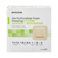 Thin Silicone Foam Dressing McKesson Lite 3 X 3 Inch Square Silicone Gel Adhesive with Border Sterile 4872 Box/10 MCK BRAND 1083089_BX