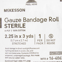 Fluff Bandage Roll McKesson Gauze 6-Ply 2-1/4 Inch X 3 Yard Roll Sterile 16-4062 Case/96 MCK BRAND 1056324_CS
