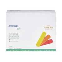 Adhesive Strip McKesson Kids 3/4 X 3 Inch Plastic Rectangle Neon Sterile 16-4837 Case/2400 MCK BRAND 1055592_CS