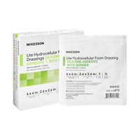 Thin Silicone Foam Dressing McKesson Lite 4 X 4 Inch Square Silicone Gel Adhesive with Border Sterile 4873 Case/200 MCK BRAND 1083090_CS