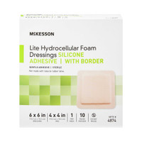 Thin Silicone Foam Dressing McKesson Lite 6 X 6 Inch Square Silicone Gel Adhesive with Border Sterile 4874 Each/1 MCK BRAND 1083091_EA