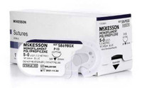 Suture with Needle McKesson Nonabsorbable Blue Monofilament Polypropylene Size 5-0 18 Inch Suture 1-Needle 13 mm 3/8 Circle Reverse Cutting Needle S8698GX Box/12 MCK BRAND 1034523_BX