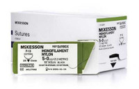Suture with Needle McKesson Nonabsorbable Black Monofilament Nylon Size 5-0 18 Inch Suture 1-Needle 13 mm 3/8 Circle Reverse Cutting Needle S698GX Box/12 MCK BRAND 1034511_BX