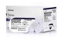 Suture with Needle McKesson Nonabsorbable Monofilament Polypropylene Size 3-0 18 Inch Suture 1-Needle 19 mm 3/8 Circle Reverse Cutting Needle S8665G Box/12 MCK BRAND 1034518_BX
