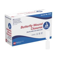 Skin Closure Strip 3/8 X 1-13/16 Inch Plastic Butterfly Closure White 3615 Box/100 DYNAREX CORP. 747212_BX