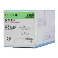 Nonabsorbable Suture with Needle LOOK® Nylon C-6 3/8 Circle Reverse Cutting Needle Size 5 - 0 Monofilament 918B Box of 12 LOOK® 260431_BX