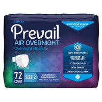 Unisex Adult Incontinence Brief Prevail Air™ Overnight Size 2 Disposable Heavy Absorbency NGX-013 Bag of 18