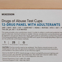 Drugs of Abuse Test McKesson 12-Drug Panel with Adulterants AMP BAR BZO COC mAMP/MET MDMA MOP300 MTD OXY PCP TCA THC OX pH SG Urine Sample 25 Tests 16-5125A3 Box/25 H3564 MCK BRAND 1101520_BX