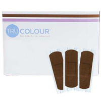 Adhesive Strip Tru-Colour3/4 X 2-1/5 Inch Fabric Rectangle Dark Brown Sterile TCB-PB1500 Box/1500 65652-516 Tru-Colour Products LLC 1183080_BX