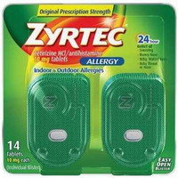 Allergy Relief Zyrtec 10 mg Strength Tablet 14 per Box 30312547204324 Box/1 44122000 Johnson & Johnson Consumer 677828_BX