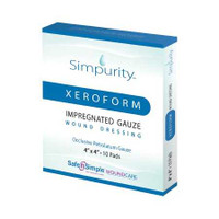 Xeroform Impregnated Dressing Simpurity 4 X 4 Inch Gauze Antimicrobial Petrolatum Blend Sterile SNS58844 Box/10 35015 Safe N Simple 1153708_BX