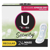 Feminine Pad U by Kotex Security Maxi Regular Absorbency 49061 Case/144 104 Kimberly Clark 1094706_CS